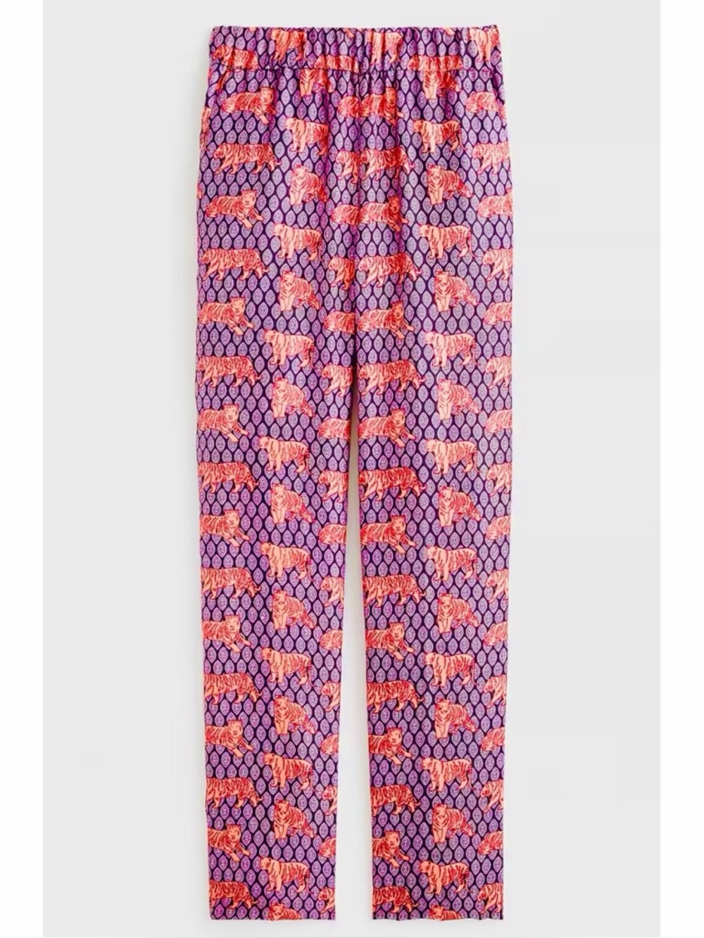 J. Crew Silk Easy Pants Roaming Tigers Print Pull On